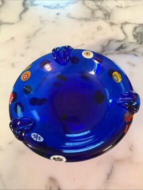 Vintage Murano Cobalt Blue Handblown Glass Decorative Ashtray